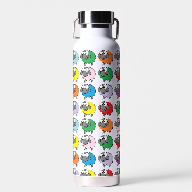 Cartoon Colorful Sheep Pattern Water Bottle (Front)
