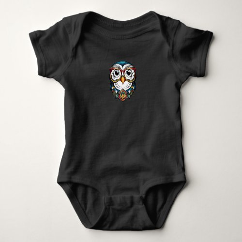 Cartoon Colorful Wise Genius Owl With Glasses Baby Bodysuit