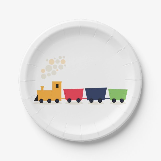 Cartoon Colourful Train Paper Plates (Front)