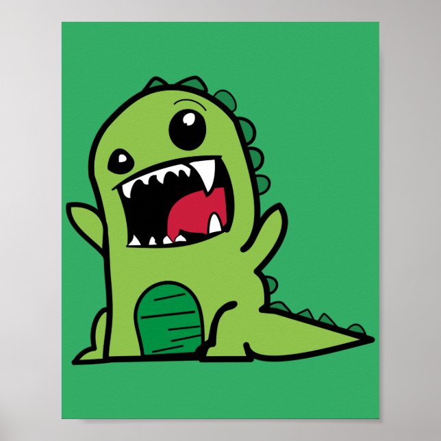 cartoon comic dino dinosaur green poster (Front)