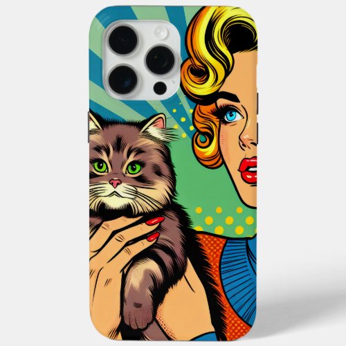 Cartoon Comic Pop Art Women and Cat Personalized iPhone 15 Pro Max Case