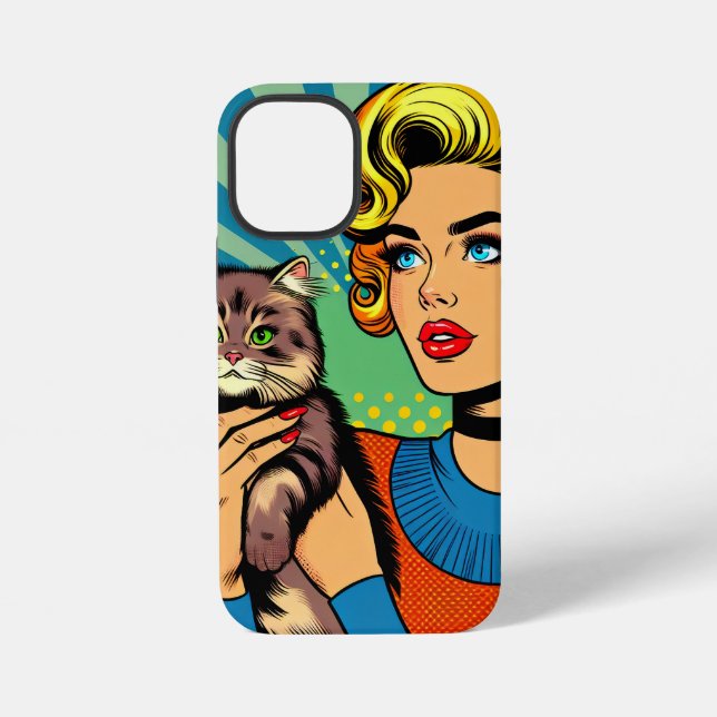 Cartoon Comic Pop Art Women and Cat Personalized iPhone Case (Back)