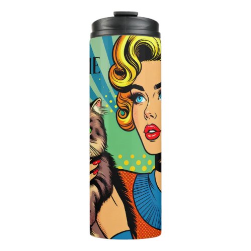 Cartoon Comic Pop Art Women and Cat  Personalized Thermal Tumbler