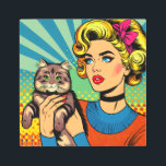 Cartoon Comic Pop Art Women Holding Cat<br><div class="desc">Retro pop art comic style art done with a midcentury vibe woman holding a cute cat. Bright,  colorful ai art.</div>
