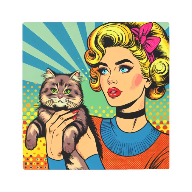 Cartoon Comic Pop Art Women Holding Cat (Front)