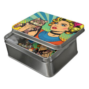 Cartoon Comic Pop Art Women Holding Cat Jigsaw Puzzle