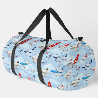 Cartoon commercial airplanes seamless pattern duffle bag