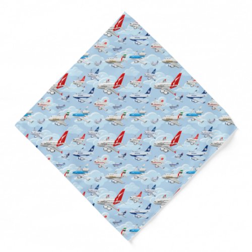 Cartoon commercial airplanes seamless pattern fabr bandana
