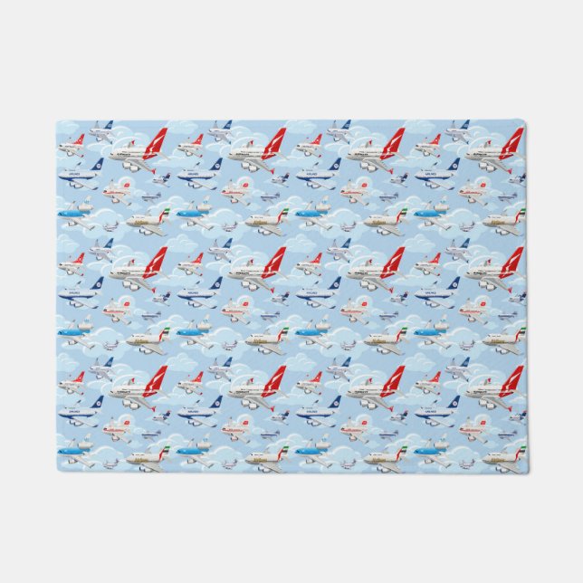 Cartoon commercial airplanes seamless pattern fabr doormat (Front)