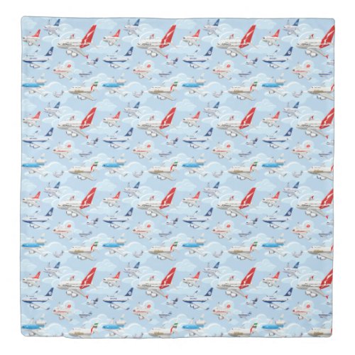 Cartoon commercial airplanes seamless pattern fabr duvet cover