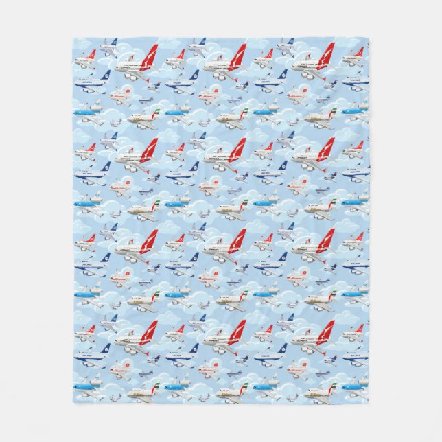 Cartoon commercial airplanes seamless pattern fabr fleece blanket (Front)