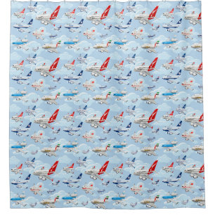 Cartoon commercial airplanes seamless pattern fabr shower curtain