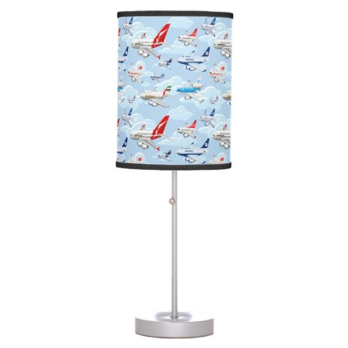 Cartoon commercial airplanes seamless pattern fabr table lamp