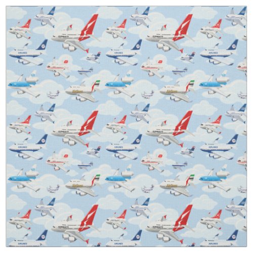 Cartoon commercial airplanes seamless pattern fabric