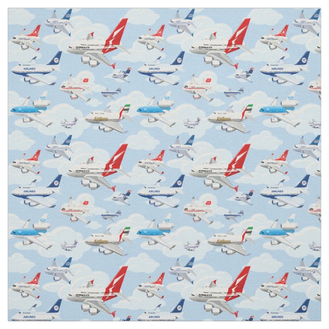 Cartoon commercial airplanes seamless pattern fabric (Swatch)