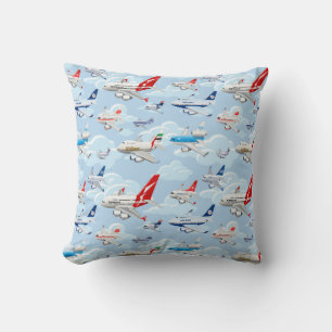 Cartoon commercial airplanes seamless pattern throw pillow
