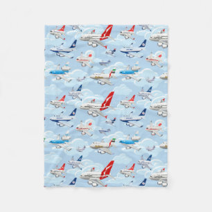 Cartoon commercial civilian airplanes seamless pat fleece blanket
