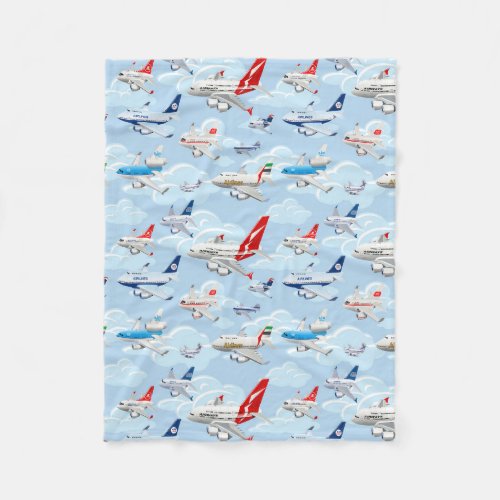 Cartoon commercial civilian airplanes seamless pat fleece blanket