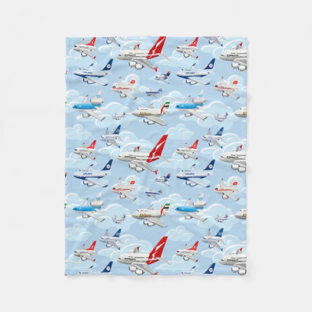 Cartoon commercial civilian airplanes seamless pat fleece blanket (Front)