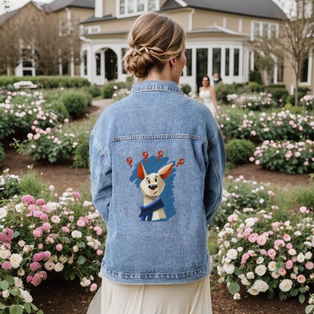 Cartoon Confused Dog Denim Jacket – Funny Question (Wedding Back)