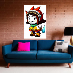 Cartoon cool alien girl   AI Art Poster