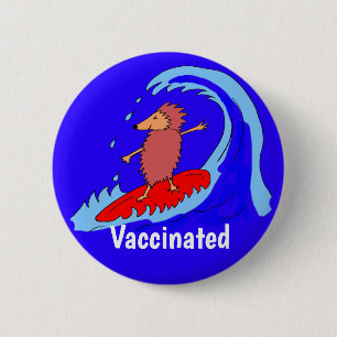 Cartoon Cool Surf Dude Hedgehog Vaccinated Button