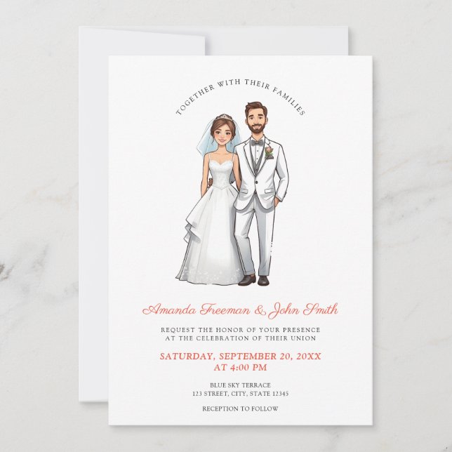 Cartoon Couple Photo Personalized Wedding Invitation (Front)