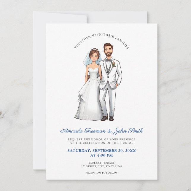 Cartoon Couple Photo Personalized Wedding Invitation (Front)