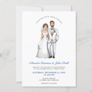 Cartoon Couple Photo Personalized Wedding Invitation