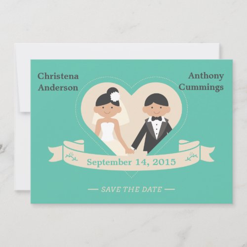 Cartoon Couple Save The Date Announcement CA