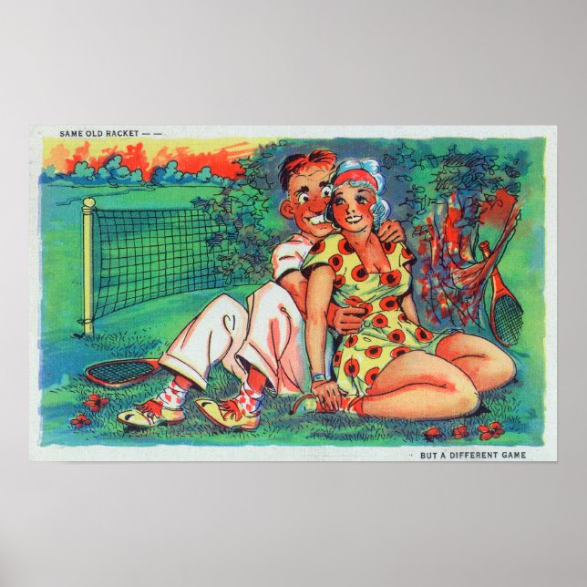 Cartoon Couple with Tennis Gear Poster (Front)