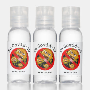 Cartoon Covid Virus Germs and Universal No Symbol Hand Sanitizer