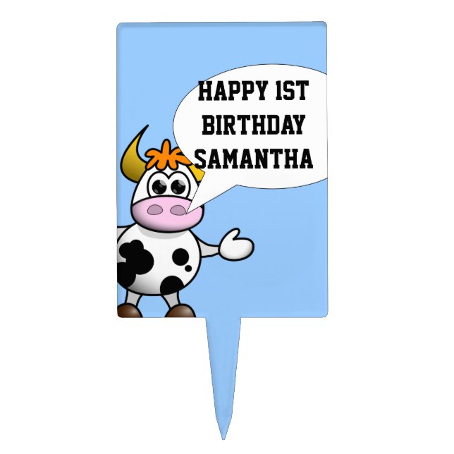 Cartoon cow and speech bubble cake topper (Front)