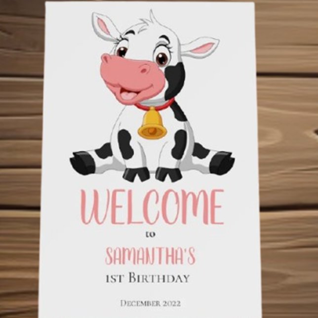 Cartoon Cow Baby birthday party Foam Board (Celebrate your little one's special day with our adorable Cartoon Cow Baby birthday party foam board)