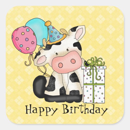 Cartoon Cow Birthday Party Sticker