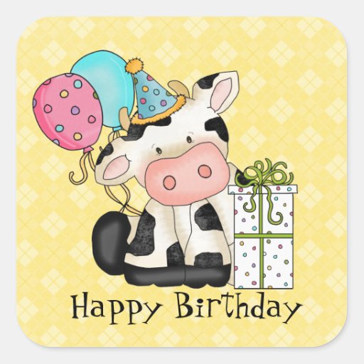Cartoon Cow Birthday Party Sticker | Zazzle