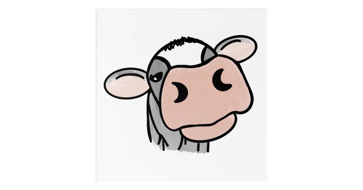 cartoon cow black white pink kiss gray farm animal acrylic print | Zazzle