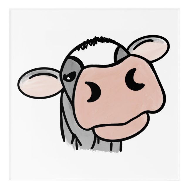 cartoon cow black white pink kiss gray farm animal acrylic print (Front)