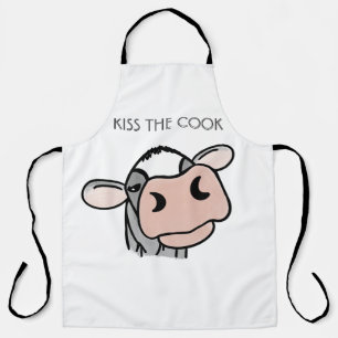 cartoon cow black white pink kiss gray farm animal apron