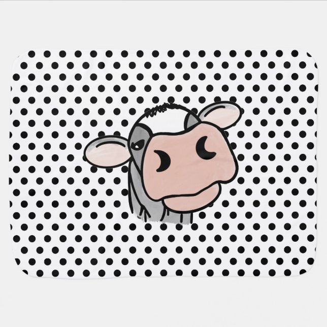 cartoon cow black white pink kiss gray farm animal baby blanket (Horizontal)