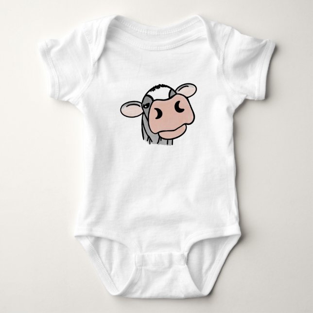 cartoon cow black white pink kiss gray farm animal baby bodysuit (Front)