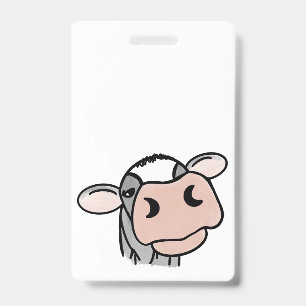 cartoon cow black white pink kiss gray farm animal badge