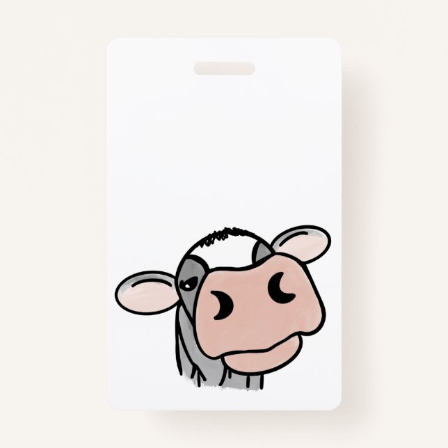 cartoon cow black white pink kiss gray farm animal badge (Front)