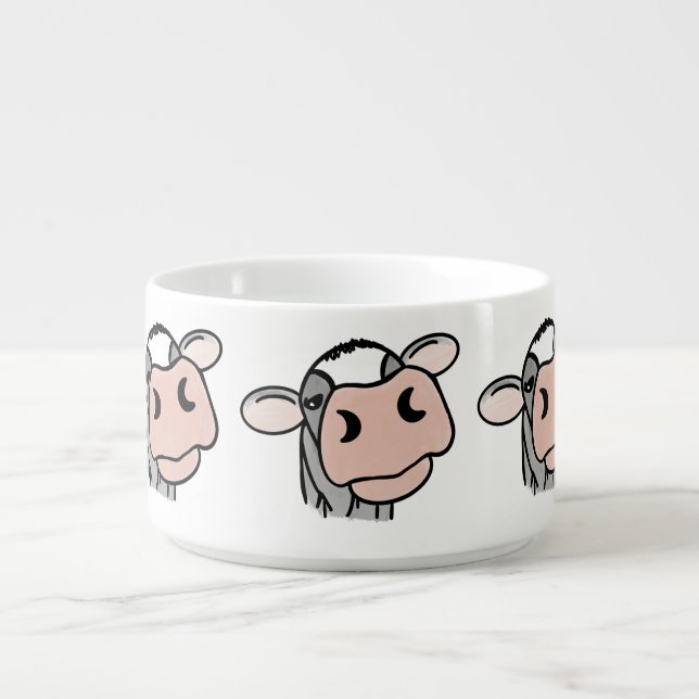 cartoon cow black white pink kiss gray farm animal bowl (Center)