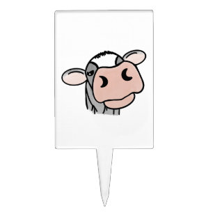 cartoon cow black white pink kiss gray farm animal cake topper