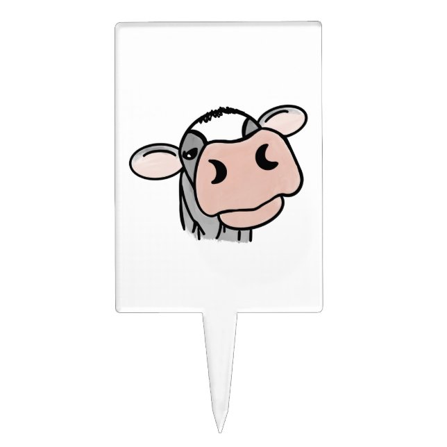 cartoon cow black white pink kiss gray farm animal cake topper (Front)