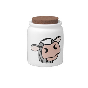 cartoon cow black white pink kiss gray farm animal candy jar