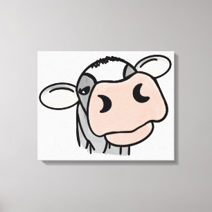 cartoon cow black white pink kiss gray farm animal canvas print