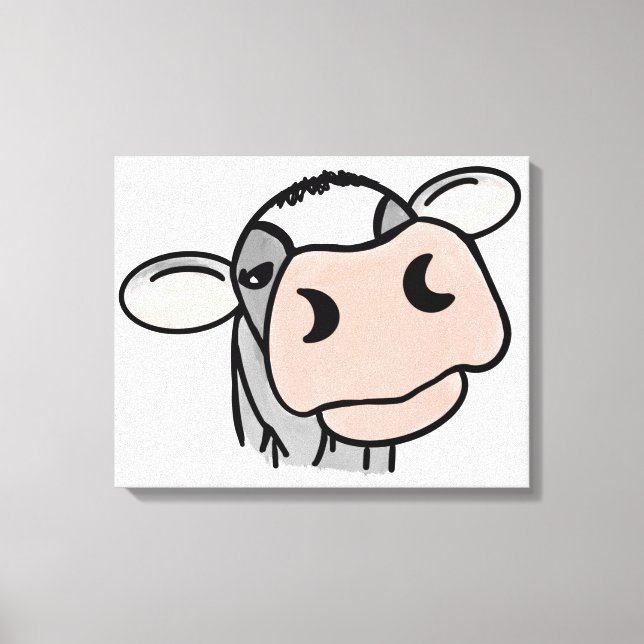 cartoon cow black white pink kiss gray farm animal canvas print (Front)