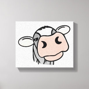 cartoon cow black white pink kiss gray farm animal canvas print